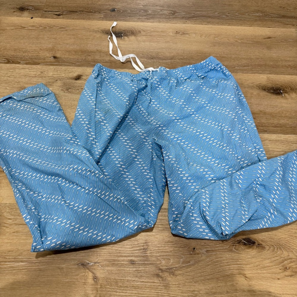 Vineyard Vines Blue Hockey Stick Print Cotton Pajama Lounge Pants Large